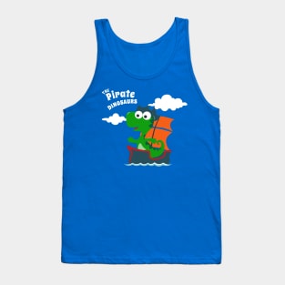 Vector illustration of dinosaur pirate on a ship at the sea Tank Top